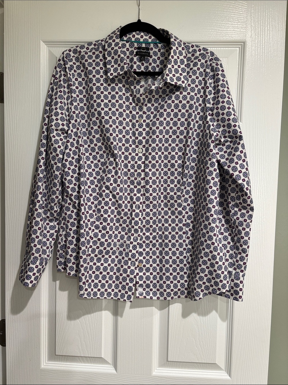 2/$22.  Talbots Shirt with Navy, Purple & Teal Medallion Print